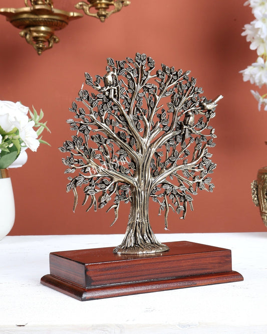 Brass Superfine Kalpavriksha Tree on Wooden Base – 7.5 Inch - Budhshiv.com