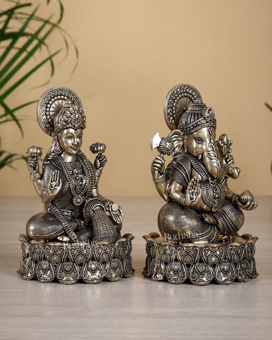 Brass Superfine Kamal Ganesha Lakshmi Idols 5.25 inch - Budhshiv.com