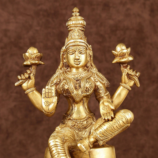 Brass Superfine Kamal Lakshmi Idol | Lotus Lakshmi Murti | Height: 10 inch - Budhshiv.com