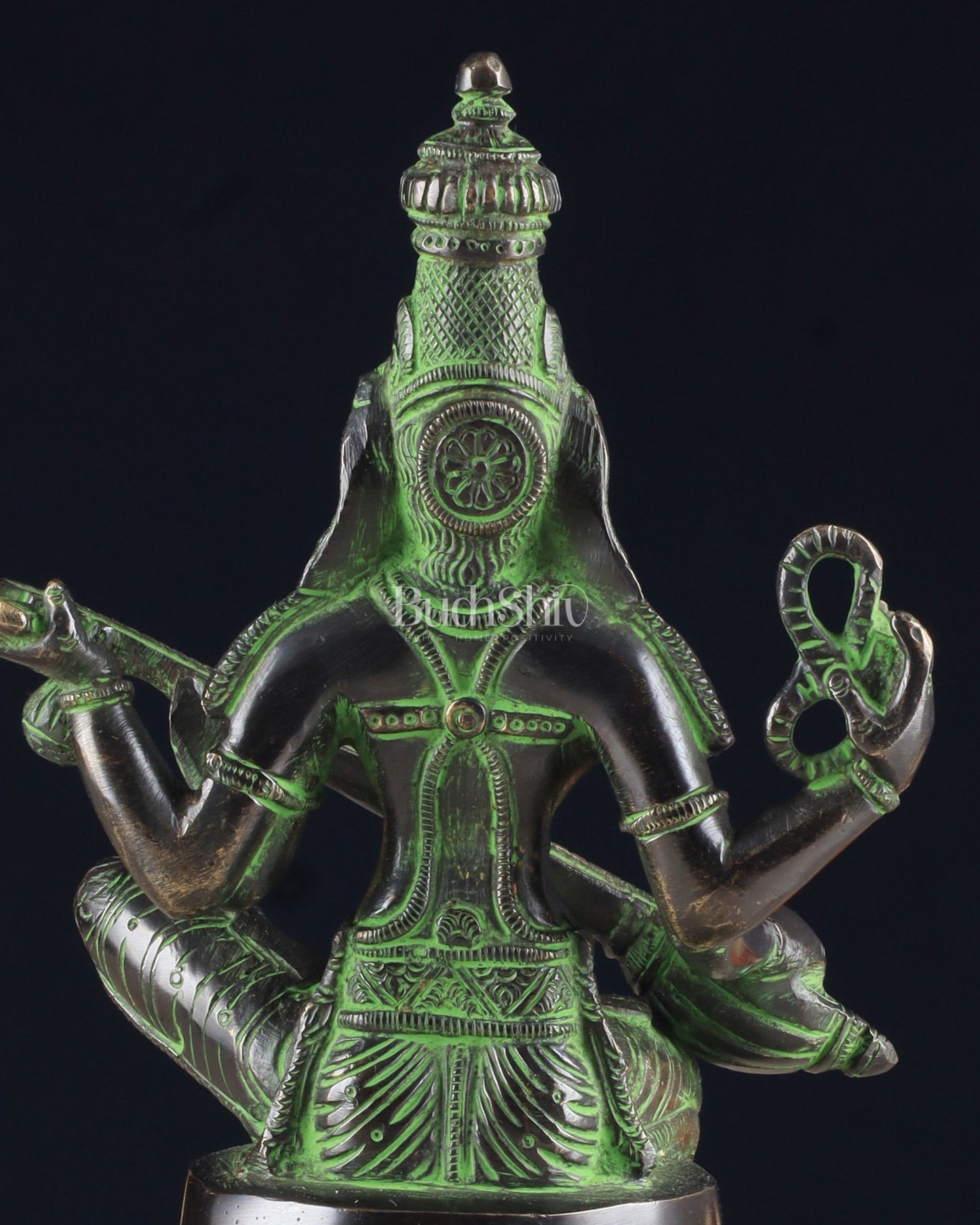 Brass Superfine Kamal Saraswati Idol - Lotus Saraswati Murti 10 Inch - Budhshiv.com