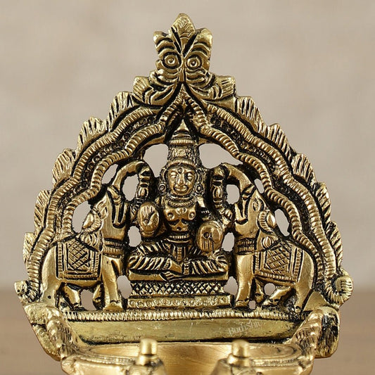 Brass Superfine Kamatchi Vilakku Gajalakshmi Diya - 4.2 Inch - Budhshiv.com