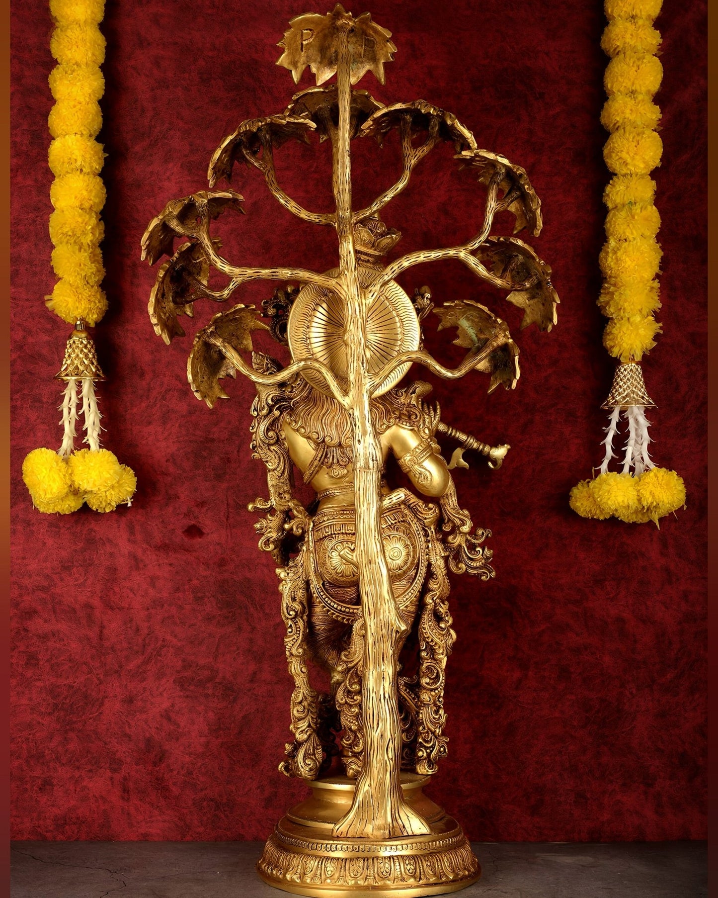 Brass Superfine Krishna under tree statue 35" - Budhshiv.com