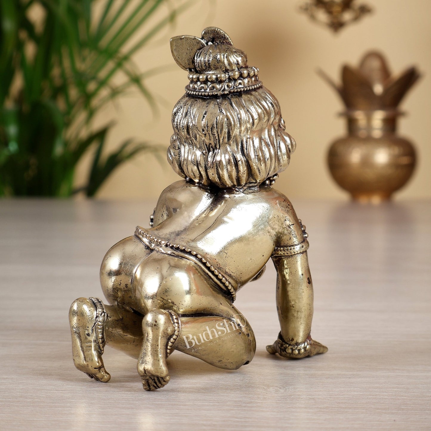 Brass Superfine Laddoo Gopal Crawling Baby Krishna Idol – Hollow Casted Intricate Murti - Budhshiv.com