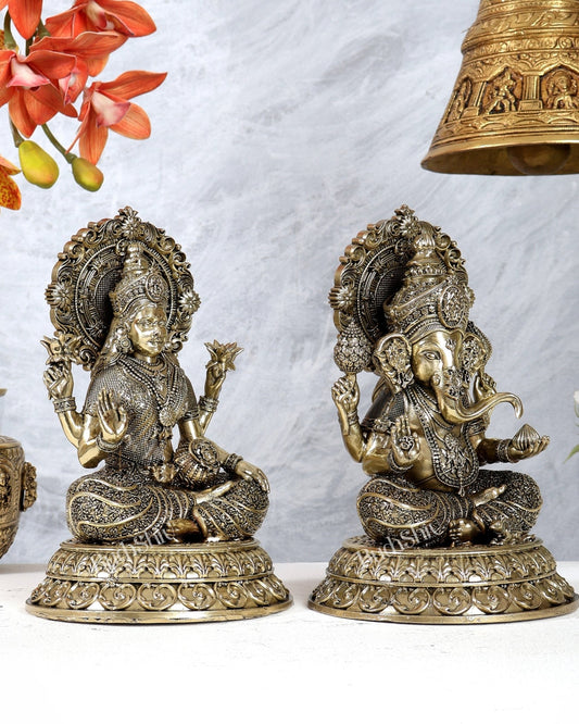 Brass Superfine Lakshmi Ganesha Idol Set with Prabhavali 8 inch - Budhshiv.com