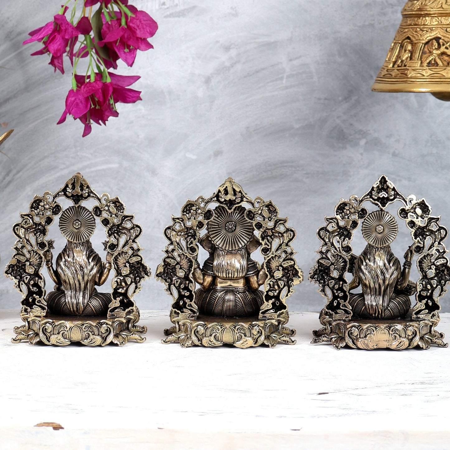 Brass Superfine Lakshmi Ganesha Saraswati Idol Set – Intricately Handcrafted Divine Trio (5 Inches) - Budhshiv.com