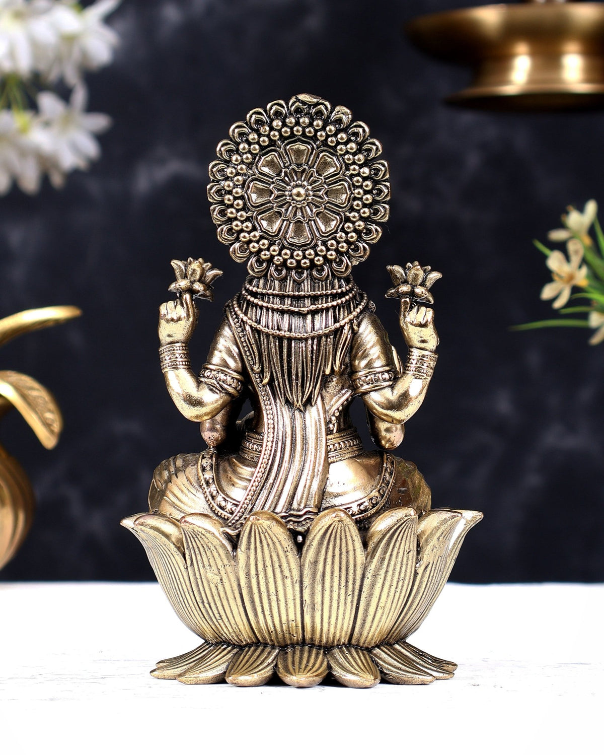 Brass Superfine Lakshmi Idol - 6 Inch lotus base - Budhshiv.com