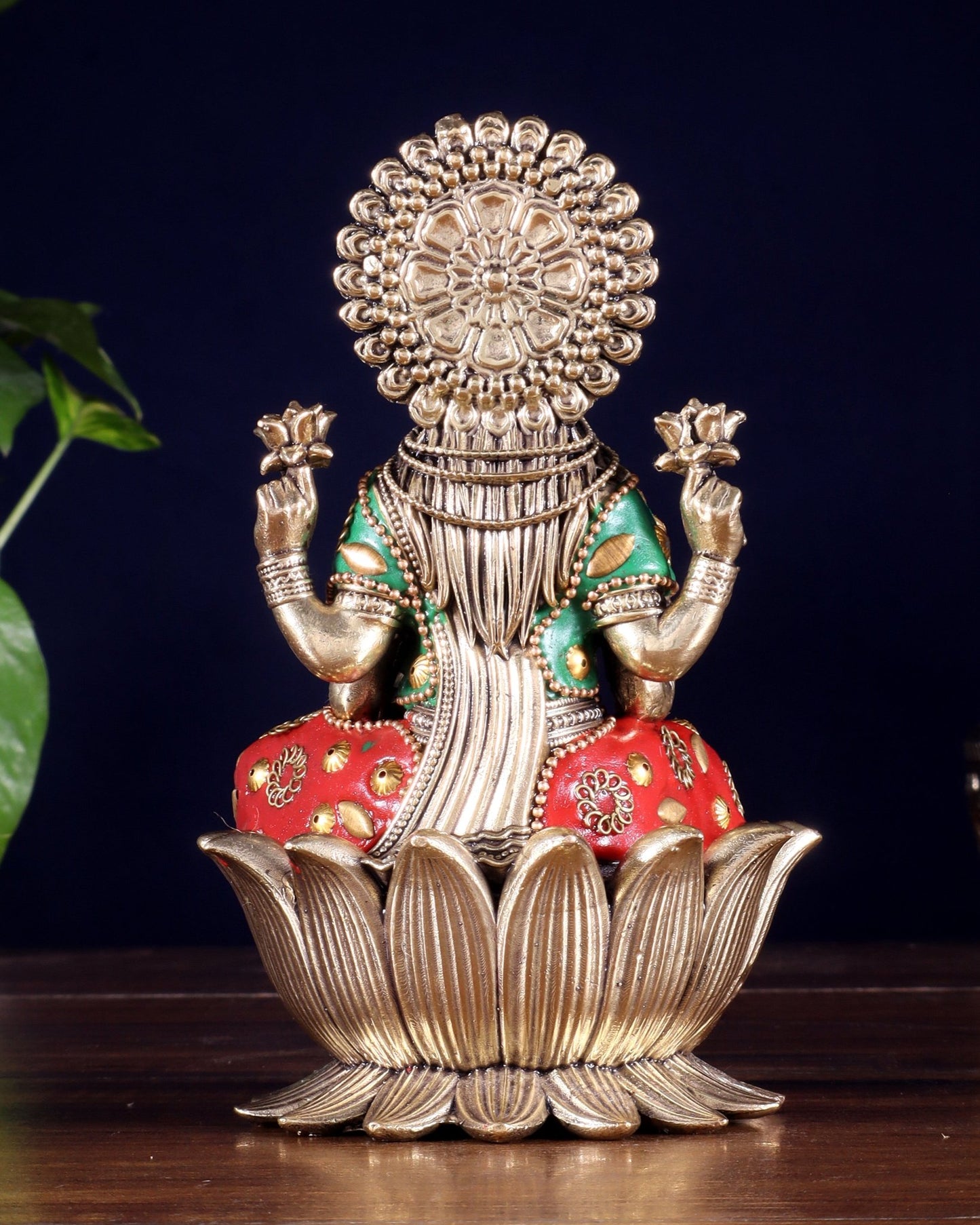 Brass Superfine Lakshmi Idol - lotus base meenakari - Budhshiv.com