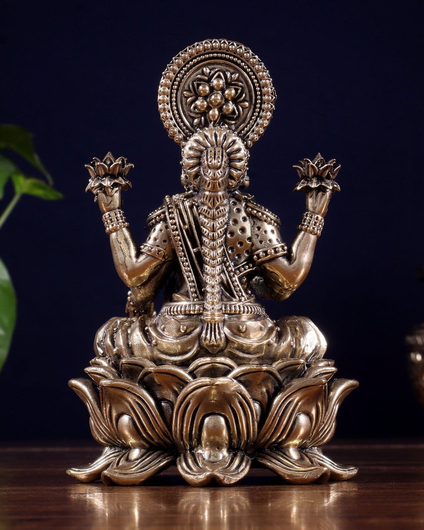 Brass Superfine Lakshmi Idol on Lotus Base 5" - Budhshiv.com