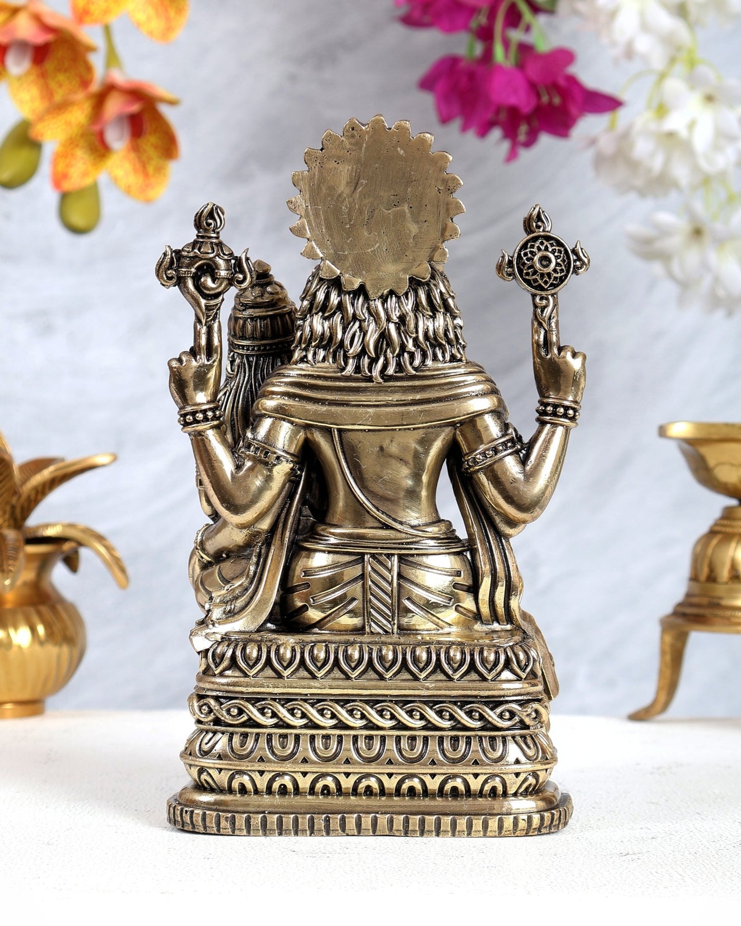 Brass Superfine Lakshmi Narasimha Swamy Idol – Divine Protection Sculpture (8 Inches) - Budhshiv.com