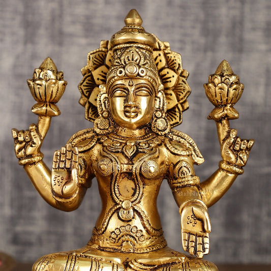 Brass Superfine Lakshmi Statue on Lotus | 9 Inch - Budhshiv.com