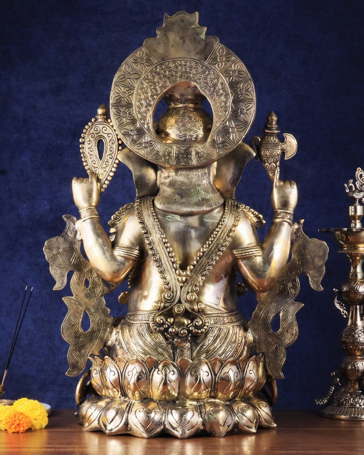 Brass Superfine Large Ganesha Statue glossy tone 29 inch - Budhshiv.com