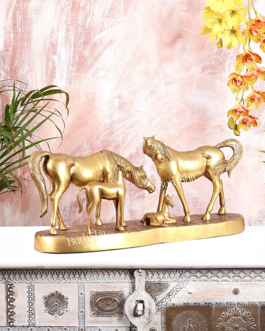 Brass Superfine Large Horse Family Sculpture – Vastu & Feng Shui Recommended 24" wide - Budhshiv.com