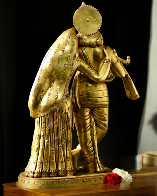 Brass Superfine Large Radha Krishna Standing Together Statue - 24" - Budhshiv.com