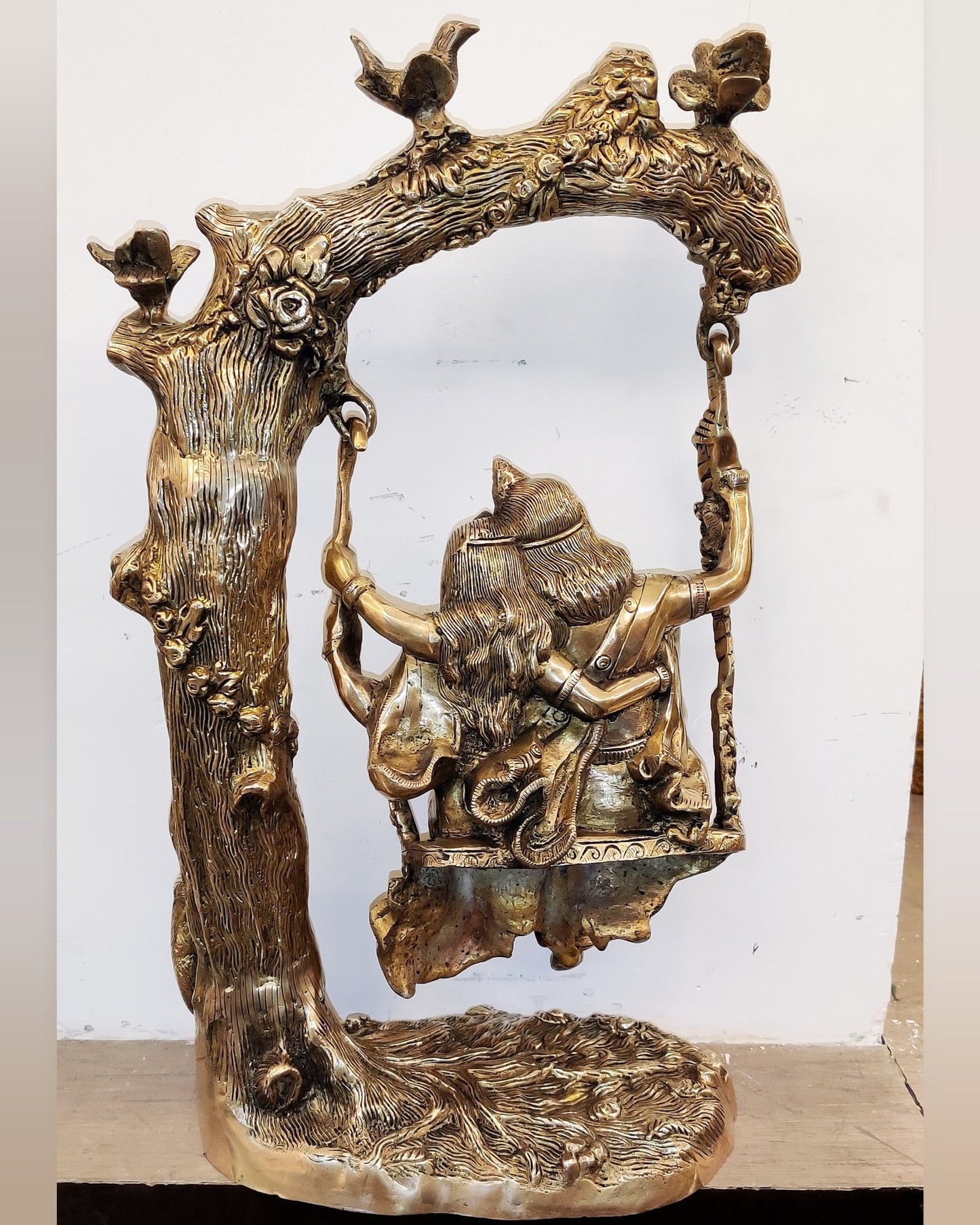 Brass Superfine Large Sized Radha krishna idols on a swing 23" - Budhshiv.com