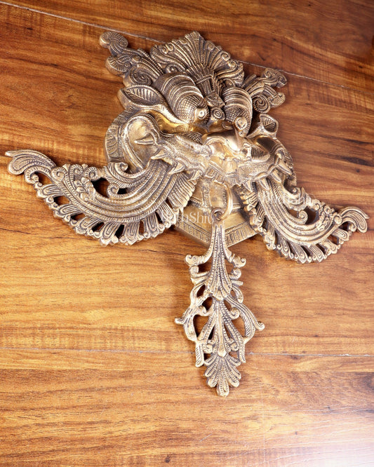 Brass Superfine Large Yali wall hanging Dragon face Nazarbattu 18" antique tone - Budhshiv.com