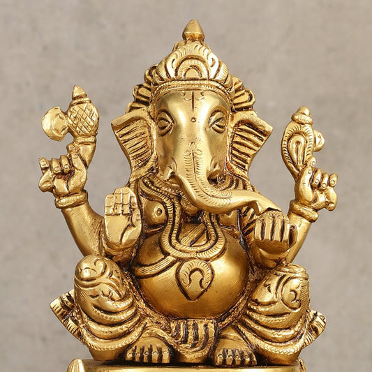Brass Superfine Lord Ganesha Idol with Ashtavinayaka Carvings - 6.5 Inch - Budhshiv.com