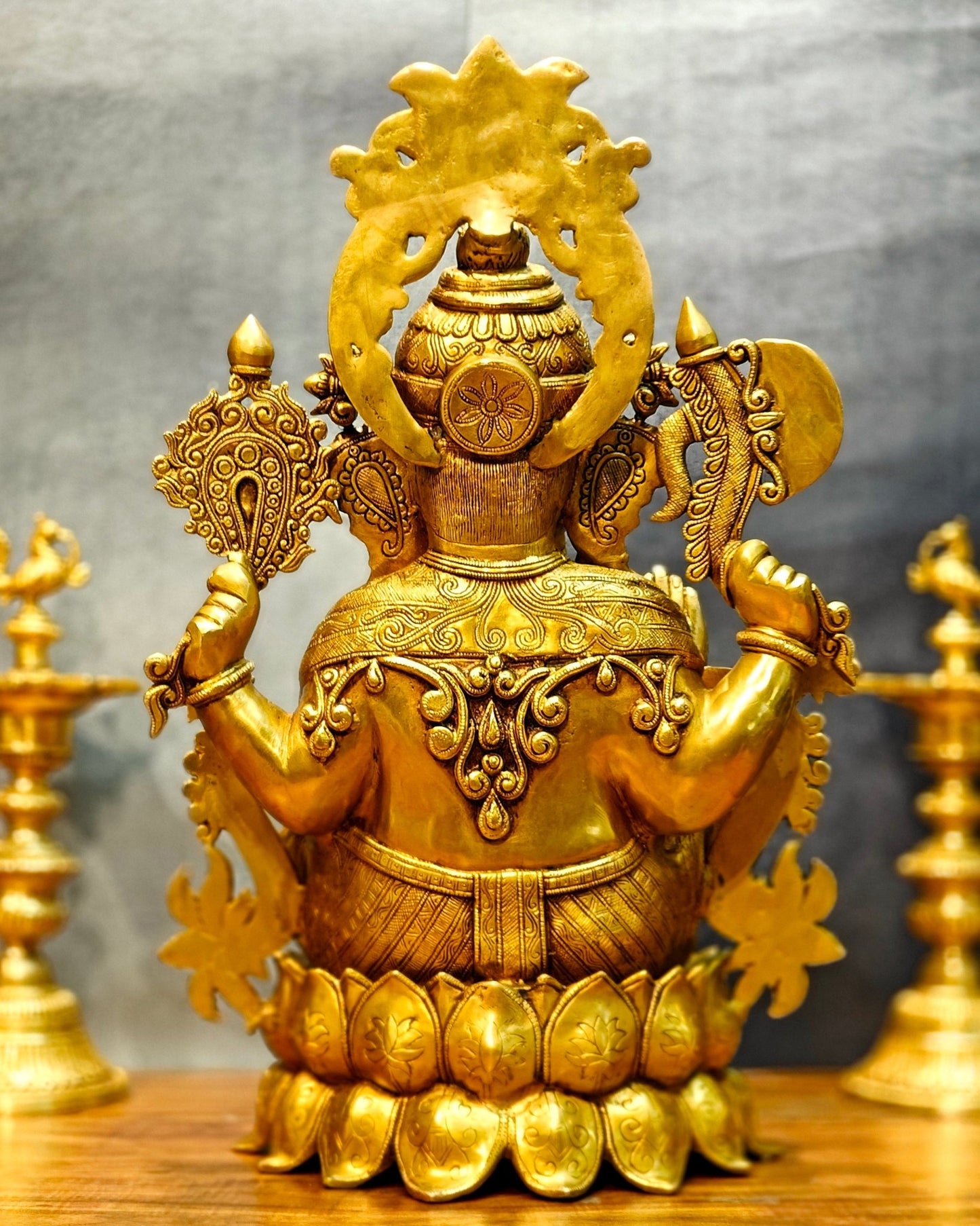 Brass Superfine Lord Ganesha Idol with Lotus – 23.5 Inches Tall - Budhshiv.com
