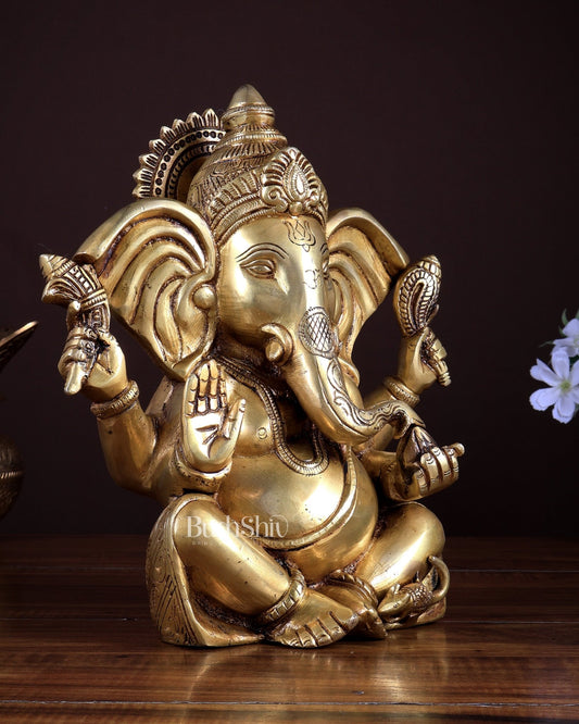 Brass Superfine Lord Ganesha Statue | 10 Inch Ganapati Idol - Budhshiv.com