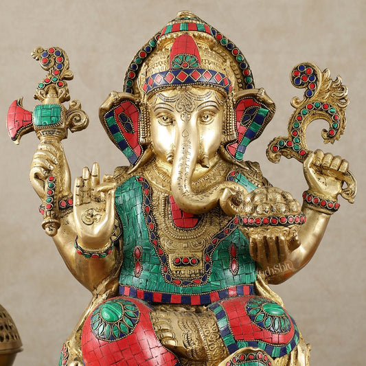 Brass Superfine Lord Ganesha Statue - 16 Inch stonework - Budhshiv.com