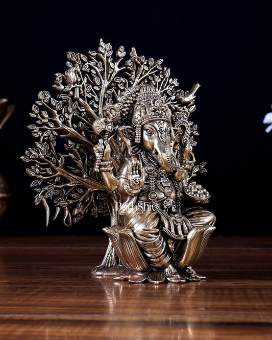 Brass Superfine Lord Ganesha with Kalpavriksha Tree – Divine Décor Showpiece 6 inch - Budhshiv.com