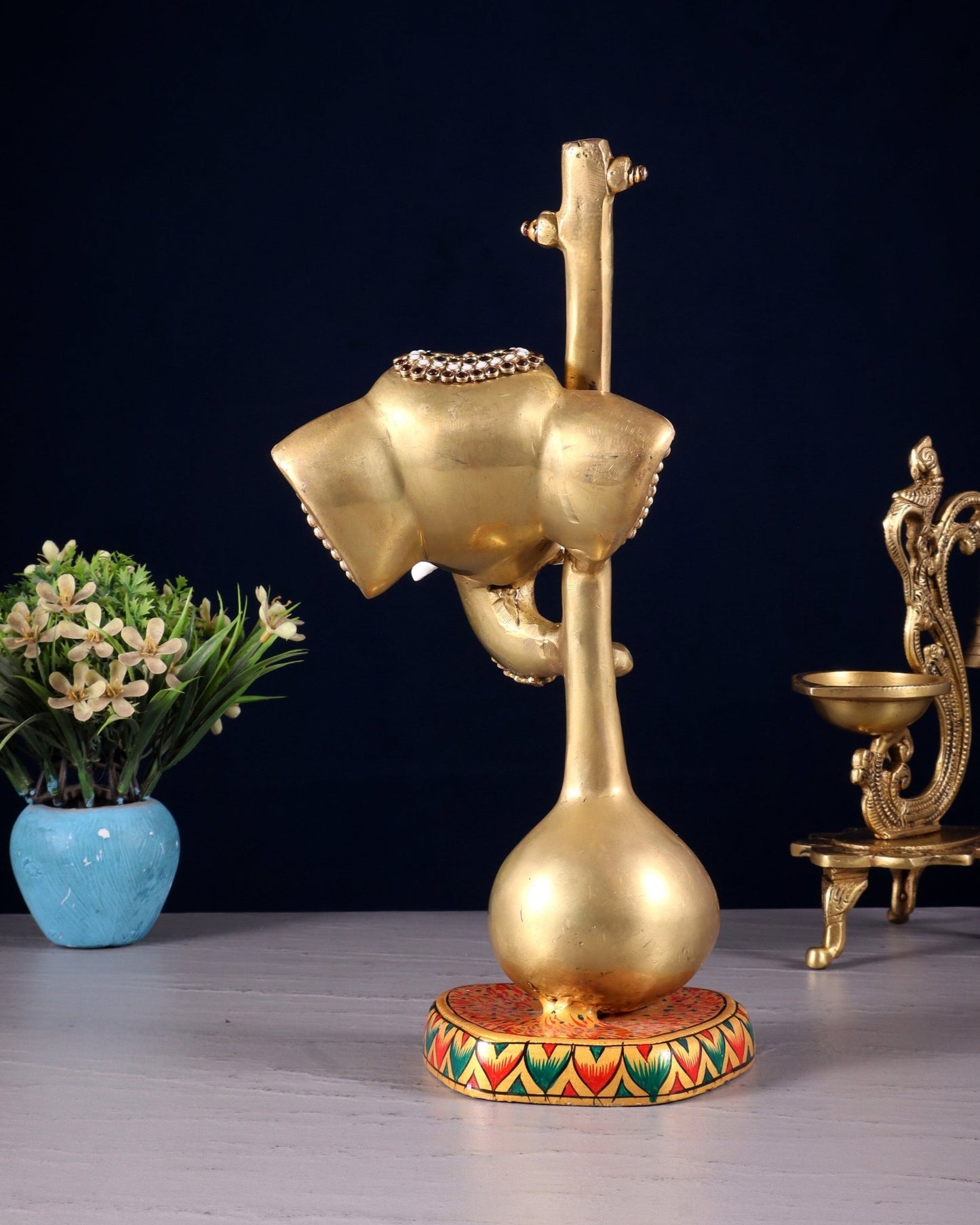 Brass Superfine Lord Ganesha with sitar laakh meenakari - 12 Inch - Budhshiv.com