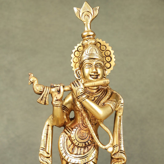 Brass Superfine Lord Krishna Idol - 12 Inch Statue - Budhshiv.com