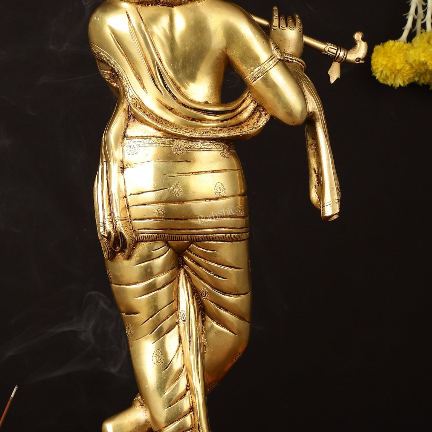 Brass Superfine Lord Krishna Sculpture - 26.5" Height, Enhanced Carvings - Budhshiv.com