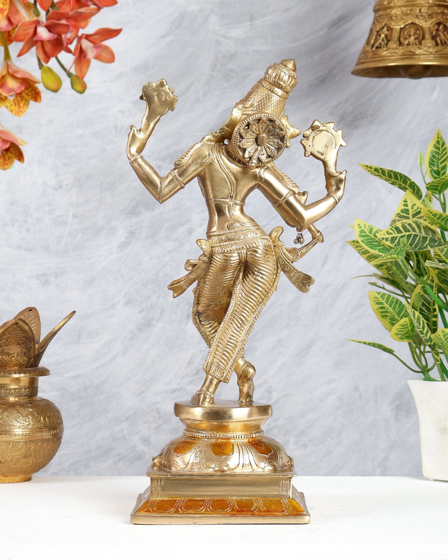 Brass Superfine Lord Krishna with Unique Crown Idol | Height: 14.5 inch - Budhshiv.com