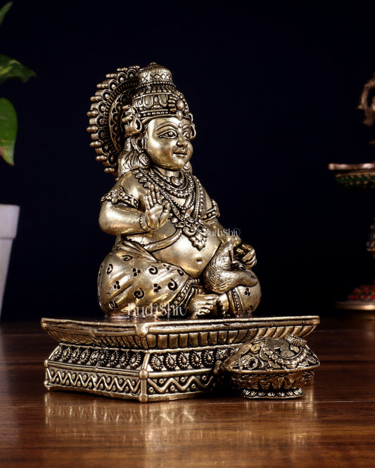 Brass Superfine Lord Kubera Idol – Intricately Crafted (5 Inch) - Budhshiv.com