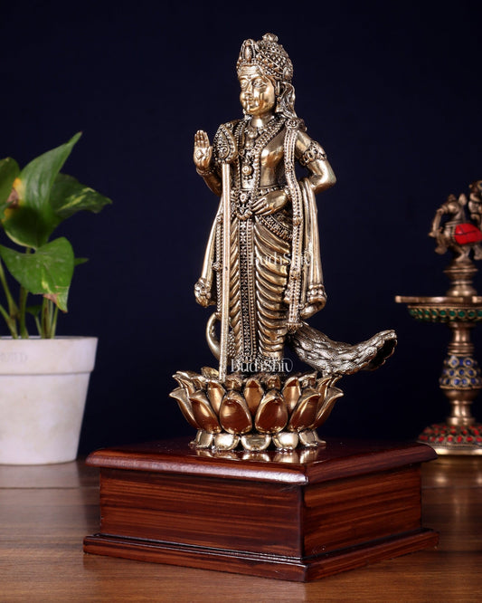 Brass Superfine Lord Murugan Idol on Wooden Base – 10 Inch - Budhshiv.com