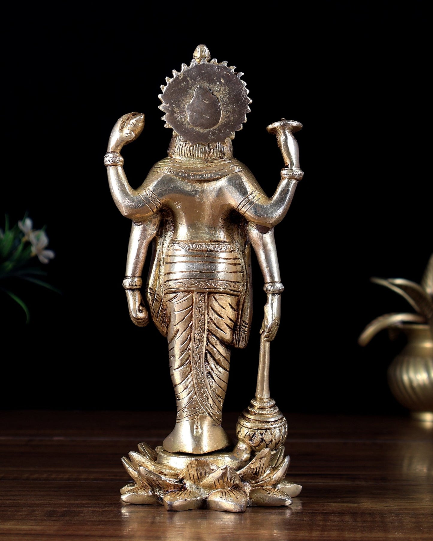 Brass Superfine Lord Satyanarayana (Vishnu) Standing on Lotus – Heavy Brass Sacred Idol - Budhshiv.com