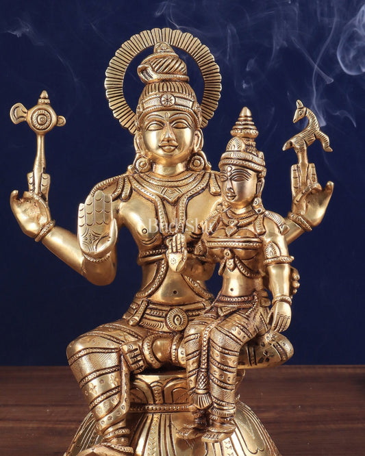 Brass Superfine Lord Shiva and Parvati Seated Statue 10" - Budhshiv.com