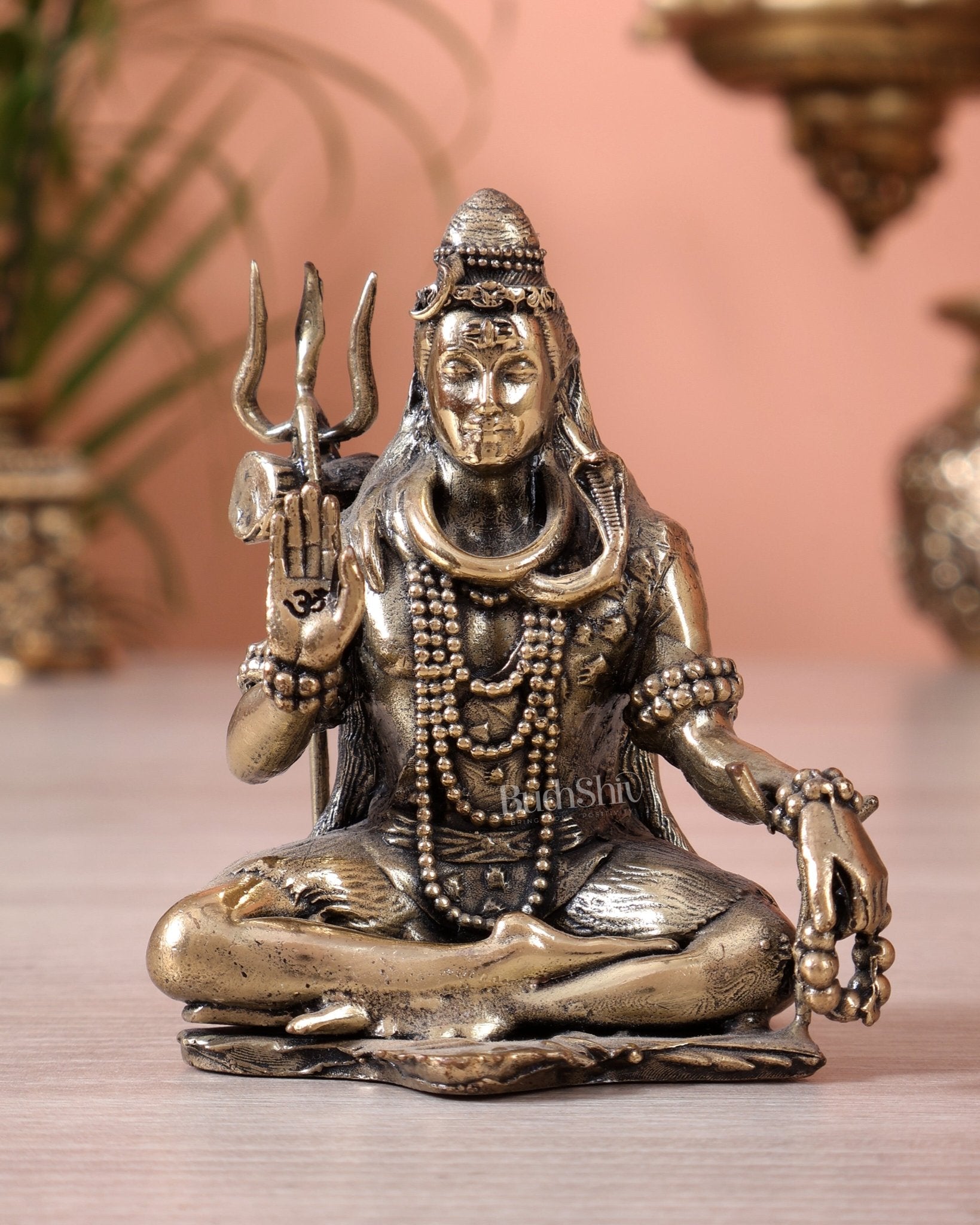 Brass Superfine Lord Shiva Idol in Blessing Mudra with Rudraksha