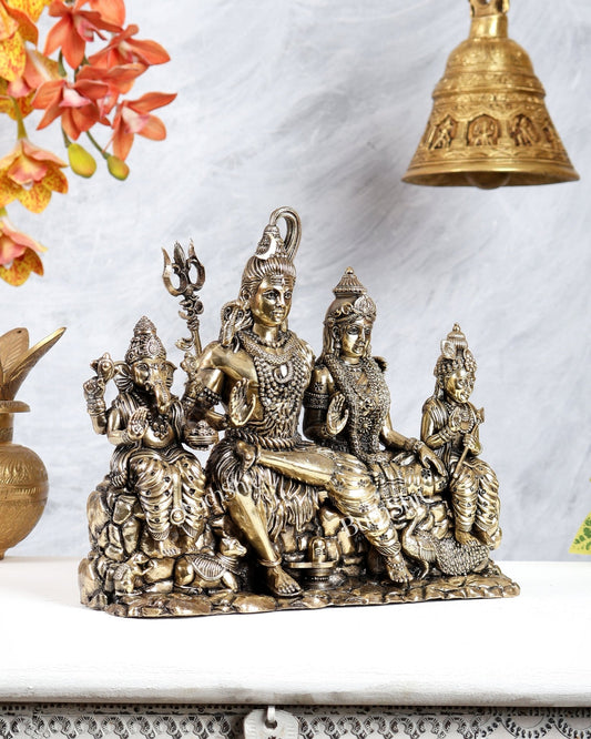 Brass Superfine Lord Shiva Parivar Idol – 9 Inch Complete Family Murti - Budhshiv.com