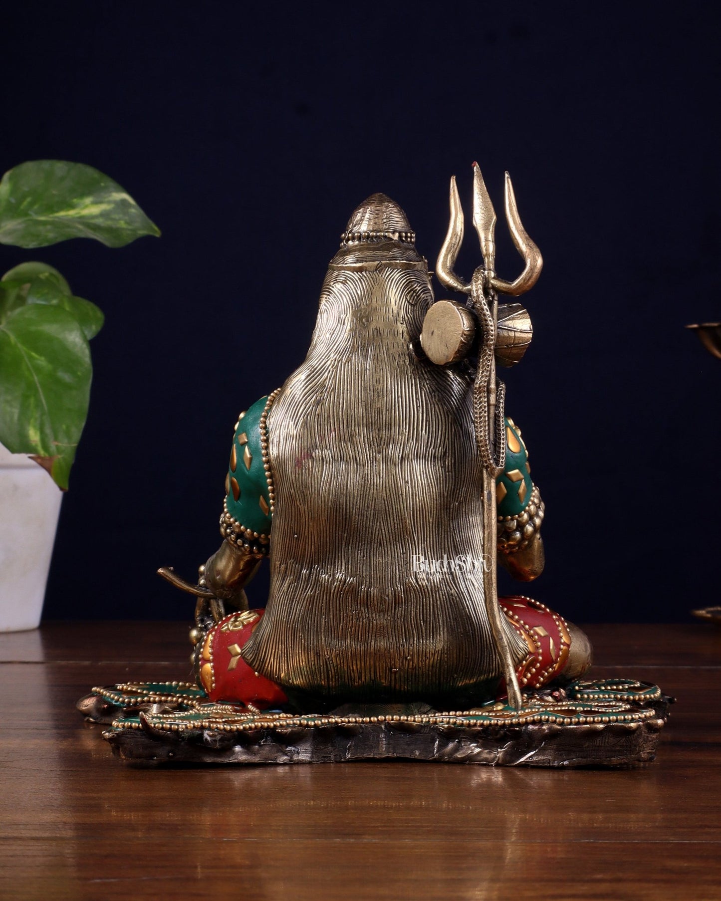 Brass Superfine Lord Shiva Statue 6.5" meenakari Stonework - Budhshiv.com