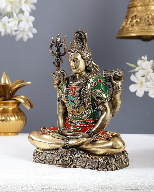 Brass Superfine Lord Shiva Statue – 7 Inch meenakari - Budhshiv.com