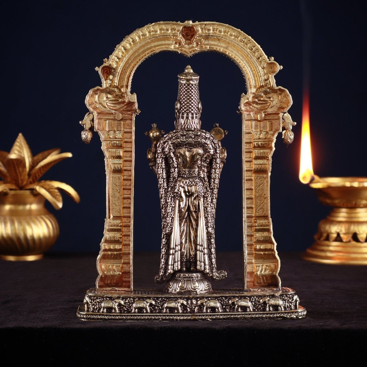 Brass Superfine Lord Tirupati Balaji Intricate Lightweight Statue 6.5" - Budhshiv.com