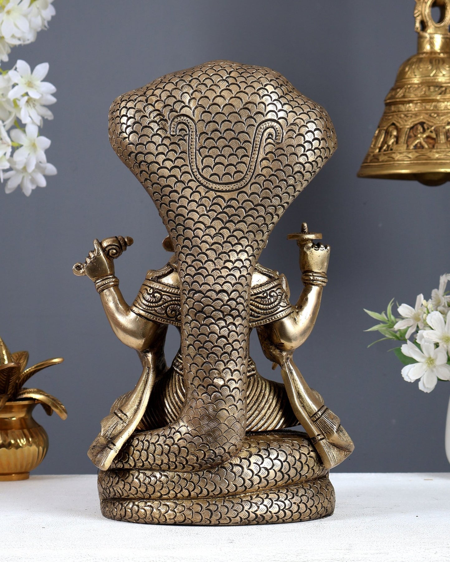Brass Superfine Lord Vishnu on Sheshanaag – Seated Padmasana Rare Sculpture (12.5 Inch) - Budhshiv.com