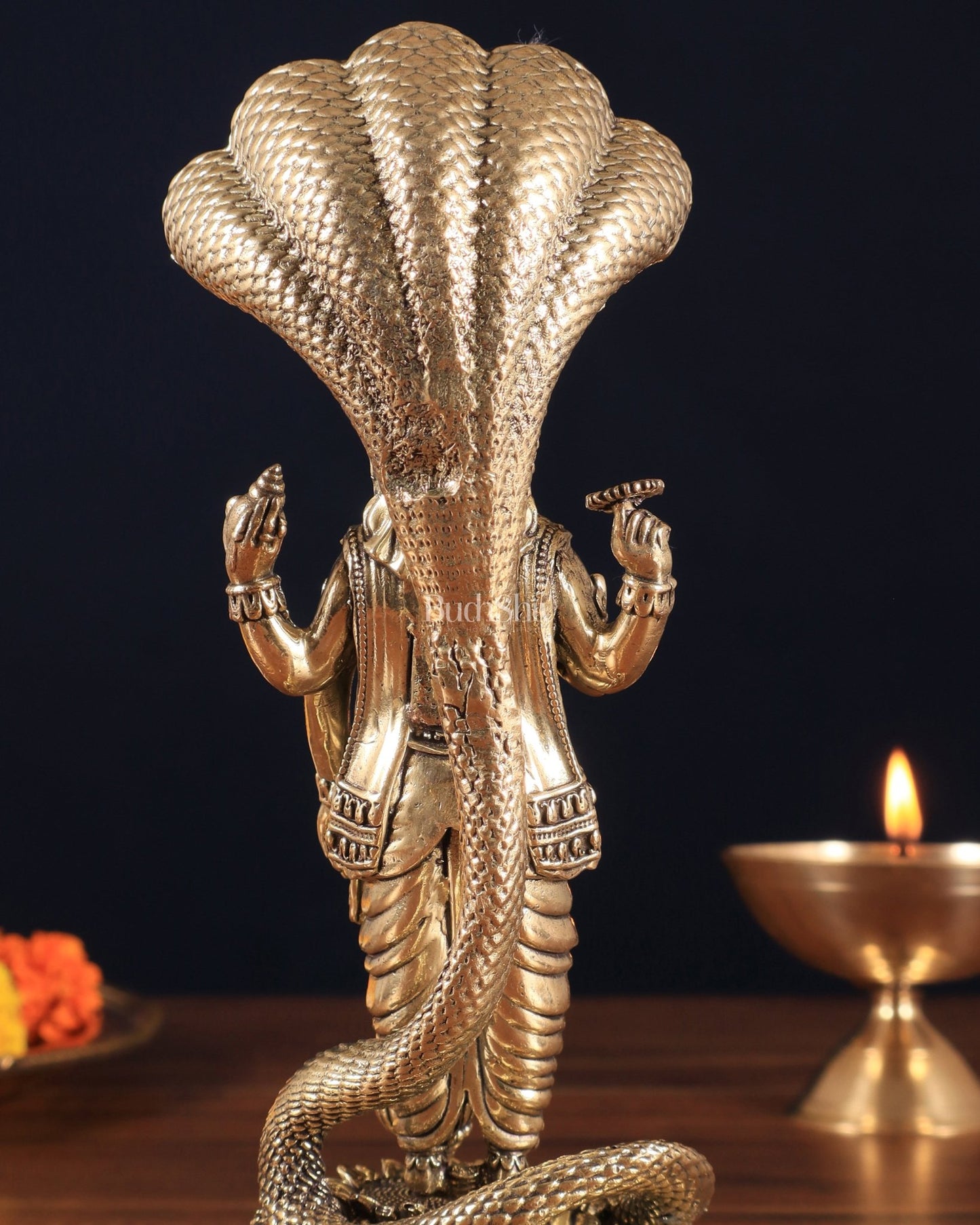 Brass Superfine Lord Vishnu Statue with Sheshanag idol | 7.5" - Budhshiv.com