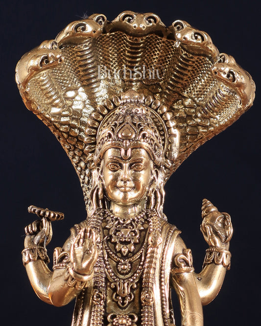 Brass Superfine Lord Vishnu Statue with Sheshanag idol | 7.5" - Budhshiv.com