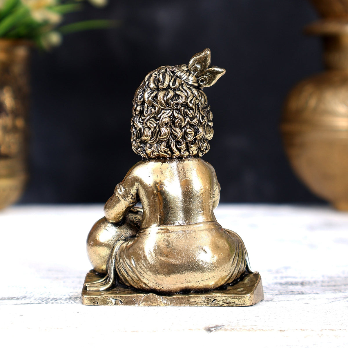 Brass Superfine Makhan Chor Bal Gopal — Baby Krishna Idol 3 inch - Budhshiv.com