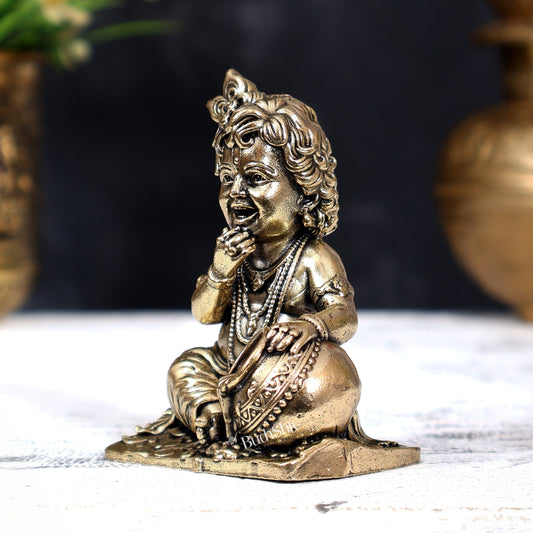 Brass Superfine Makhan Chor Bal Gopal — Baby Krishna Idol 3 inch - Budhshiv.com