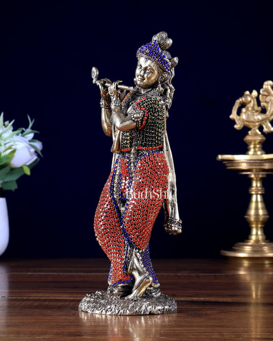 Brass Superfine Mathura Krishna Idol with Jewellery Work – 8 Inch - Budhshiv.com