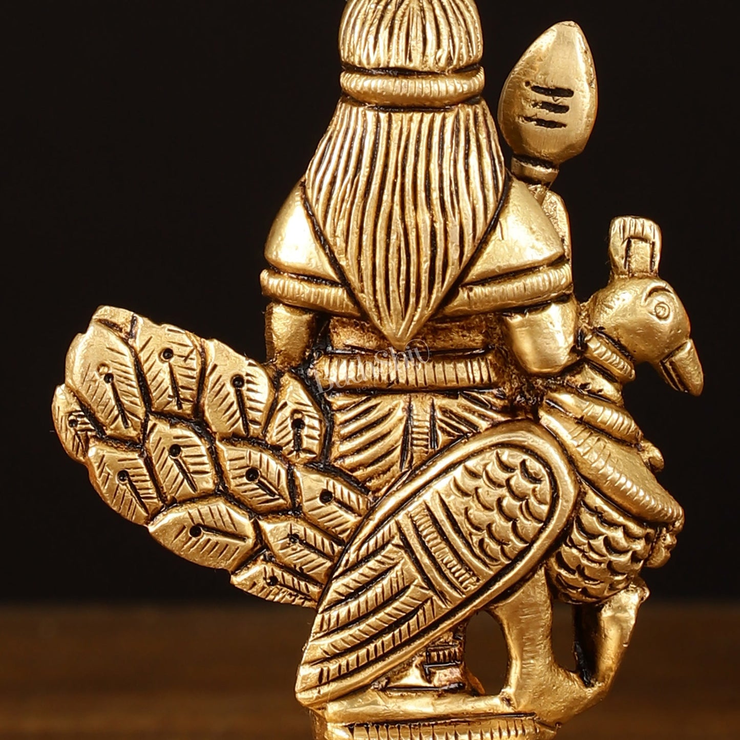 Brass Superfine Murugan Sitting on Peacock Idol - 3.2" Divine Sculpture - Budhshiv.com