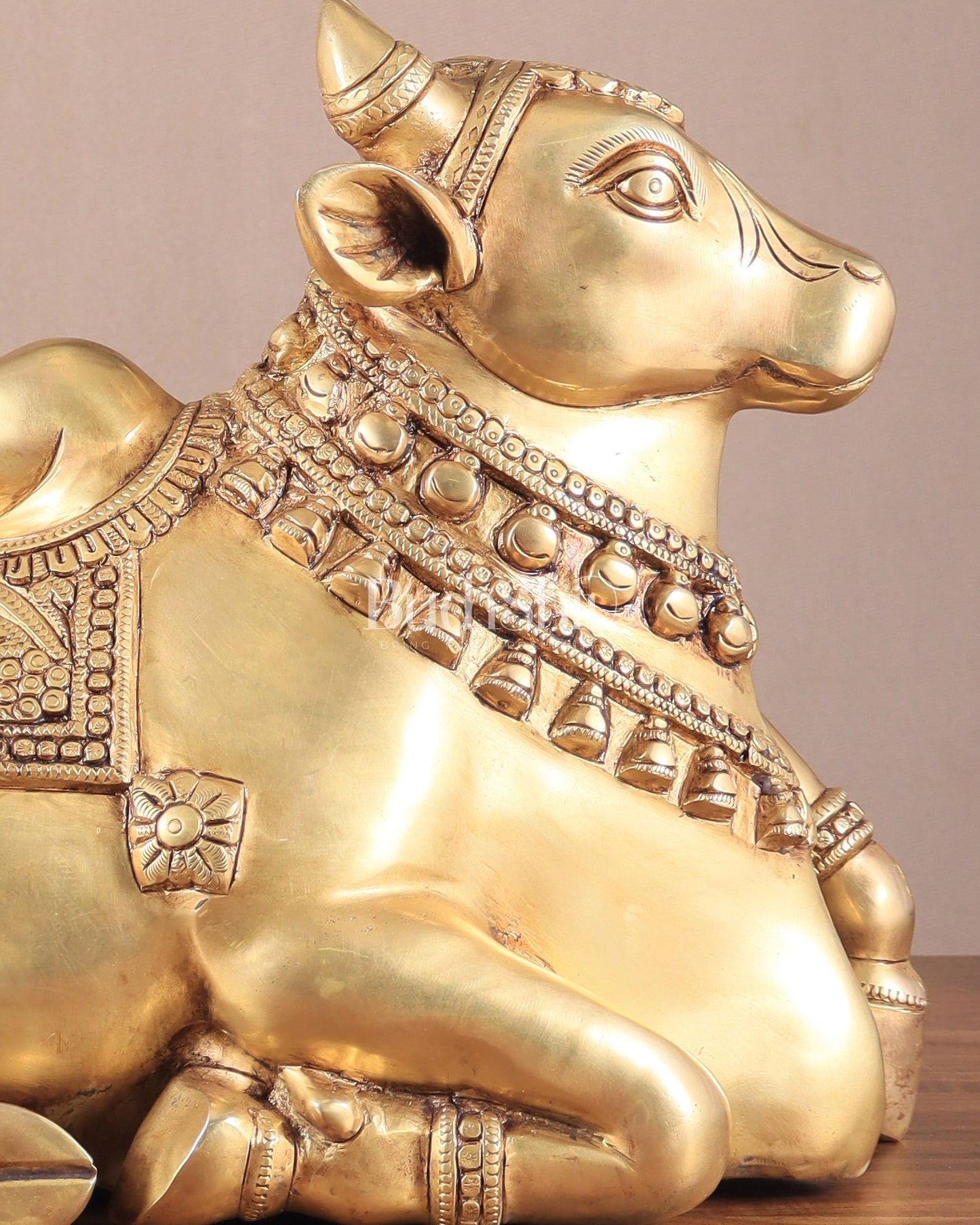 Brass Superfine Nandi Sculpture with Enhanced Carvings 18" - Budhshiv.com