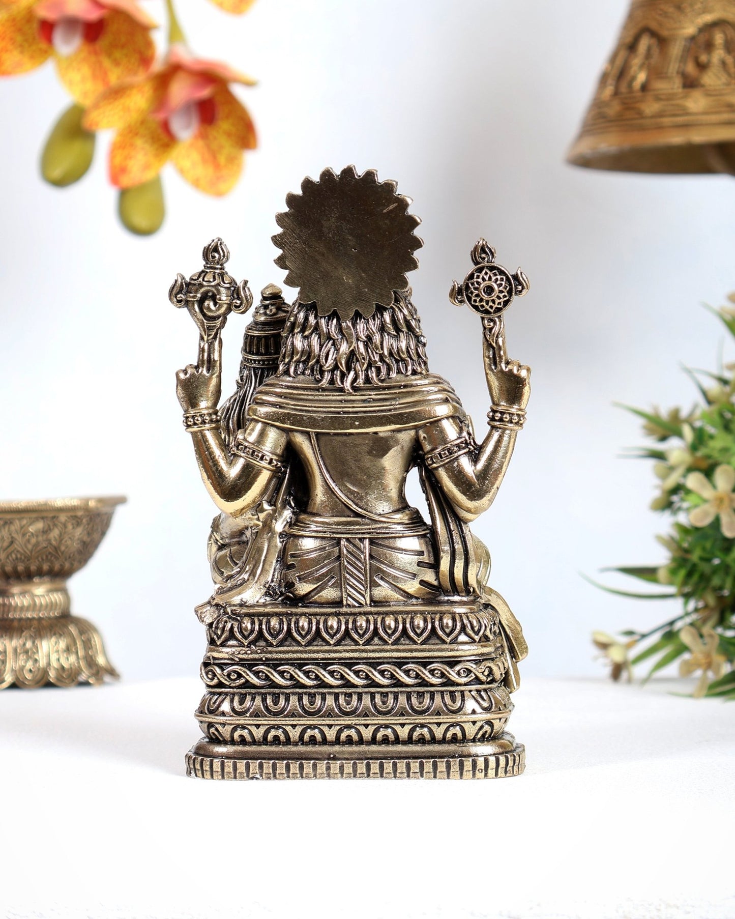Brass Superfine Narasimha Lakshmi Idol – Divine Protection & Prosperity Sculpture (6 Inches) - Budhshiv.com