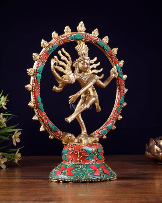 Brass Superfine Nataraja Idol - 7.5 Inch stonework - Budhshiv.com