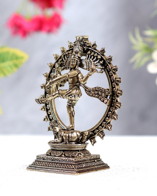 Brass Superfine Nataraja Miniature Idol – Intricately Crafted Lord Shiva Cosmic Dance Sculpture (3 Inches) - Budhshiv.com