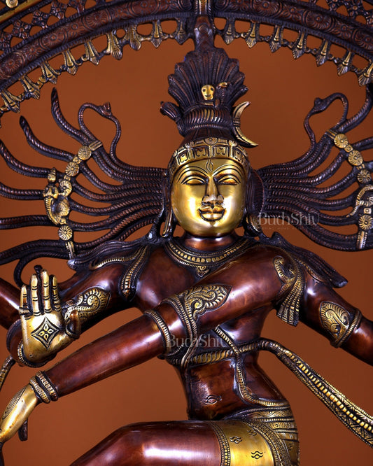Brass Superfine Nataraja Statue – Double Chola Tone Grand Masterpiece 36 inch - Budhshiv.com