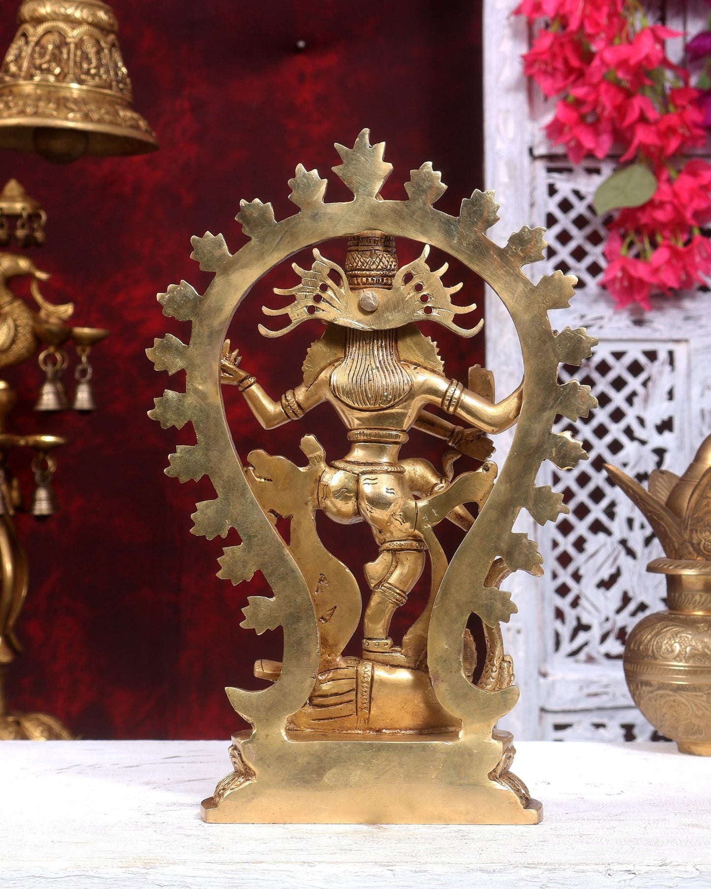 Brass Superfine Nataraja with Temple Arch | Finely Handcrafted 12 inch - Budhshiv.com